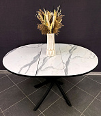 Стол обеденный раздвижной пластик Арчи-2 0.9 (Белый мрамор 3027/Опоры черный)