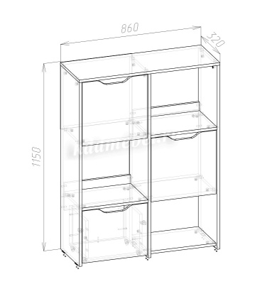 Стеллаж Мико МС2С 2 секции (Дуб сонома/Белый глянец/Бетон)