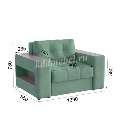 Кресло-кровать Доро (Мятный/Холст белый)