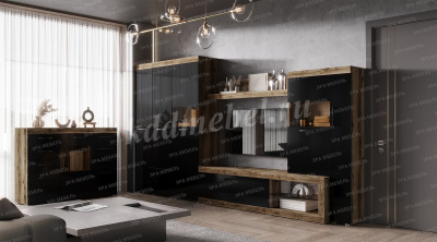 Гостиная Бастон (Дуб делано/Черный глянец)