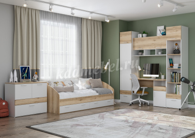 Шкаф угловой Геометрия-5 (Белый/Делано светлый)