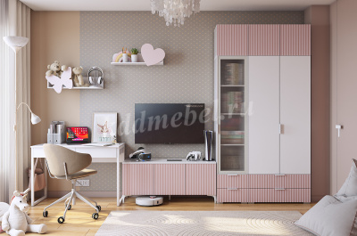 Полка навесная Бабочка (Белое дерево/Пудра розовая)